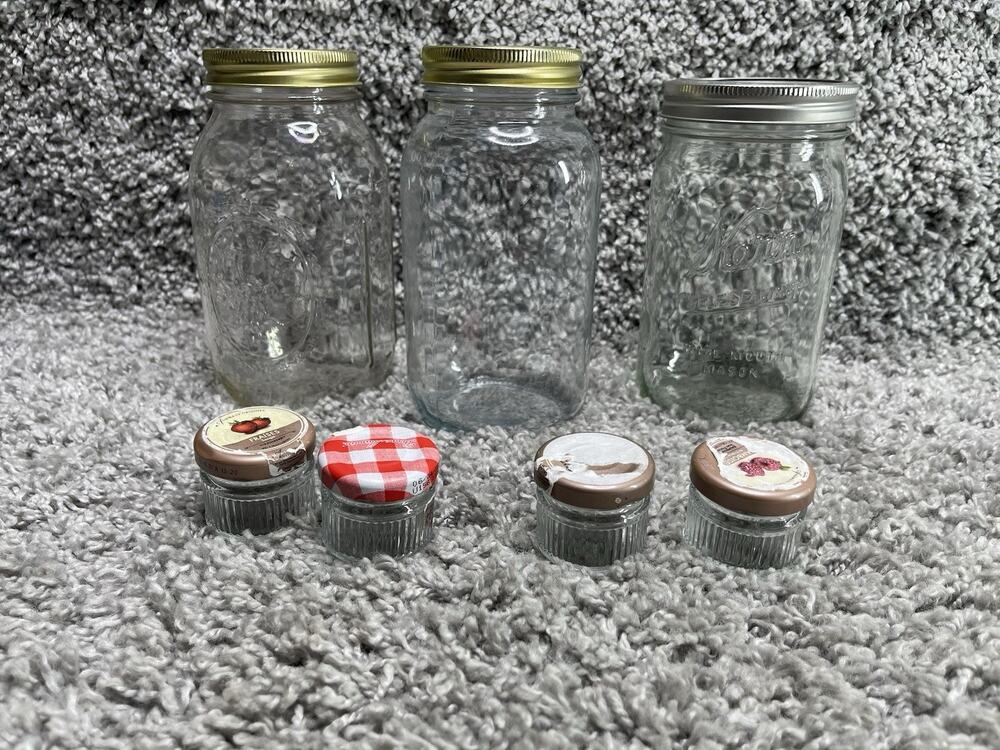 7 Glass Canning Jars Twist Lids Small And Medium Storage Containers Kitchen
